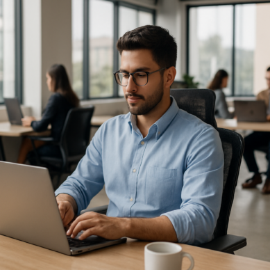 Fotografía profesional realista de un espacio de coworking
